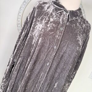 J Jill Top Womens 3X Gray Velvet Long Sleeve Casual Basic Blouse Silk Rayon Lux